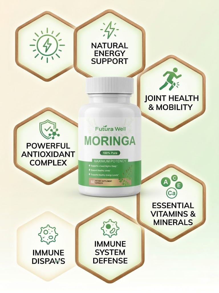 Galriva Moringa Capsules Organic Moringa Oleifera with Moringa Leaf Powder, Plant Based Herbal Supplement, Vegan, Non-GMO, 60 Capsules