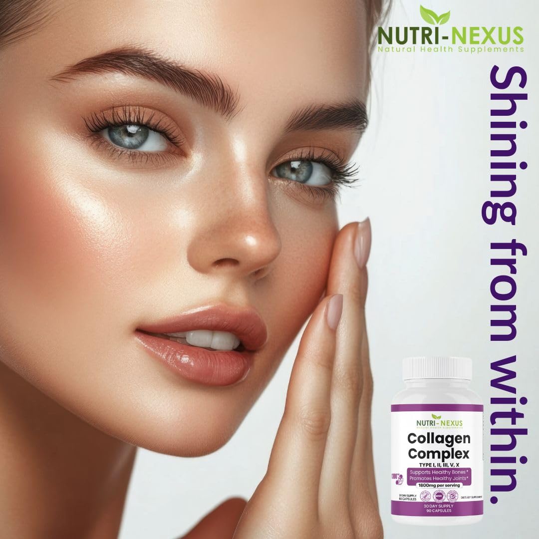 NUTRI-NEXUS Multi Collagen Peptides Types I, II, III, V & X – Hydrolyzed Bovine Collagen, 90 Capsules