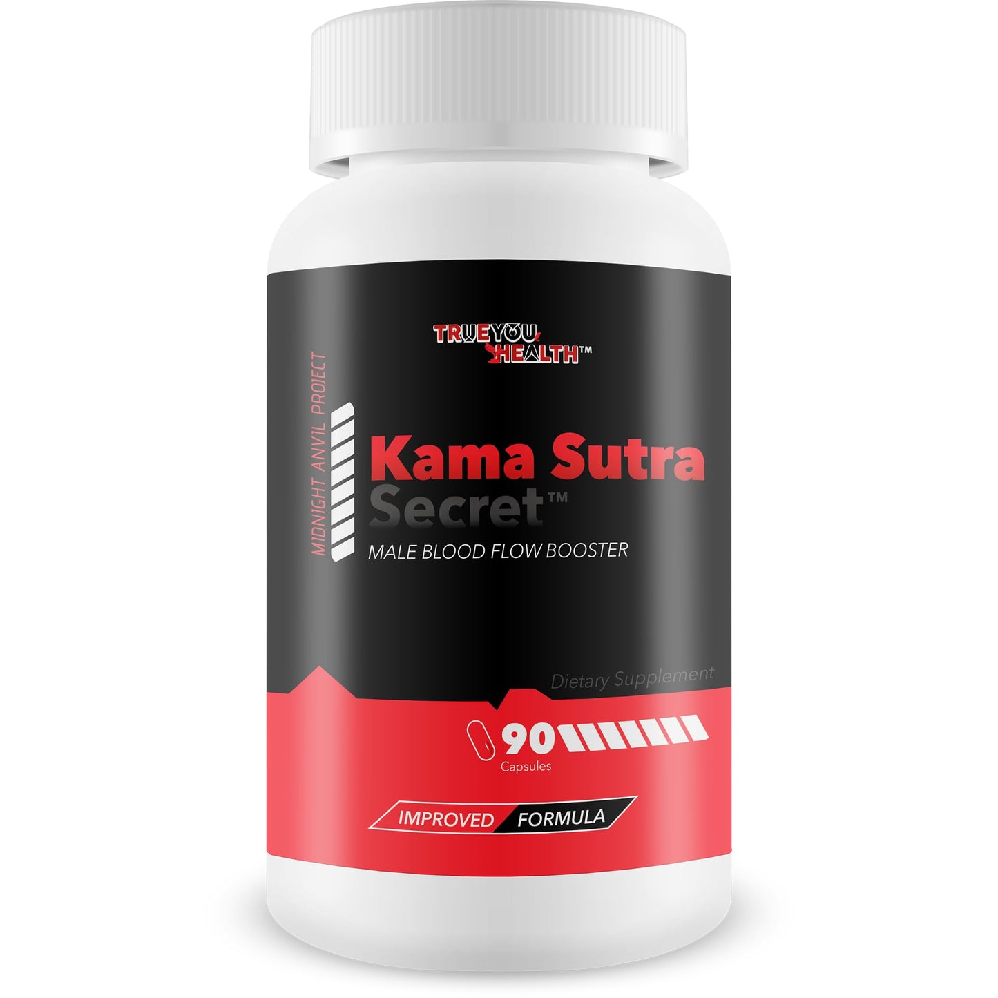 True You Health Kama Sutra Secret Bloodflow Midnight Anvil Project Male Bloodflow Booster Capsules, 90 Count