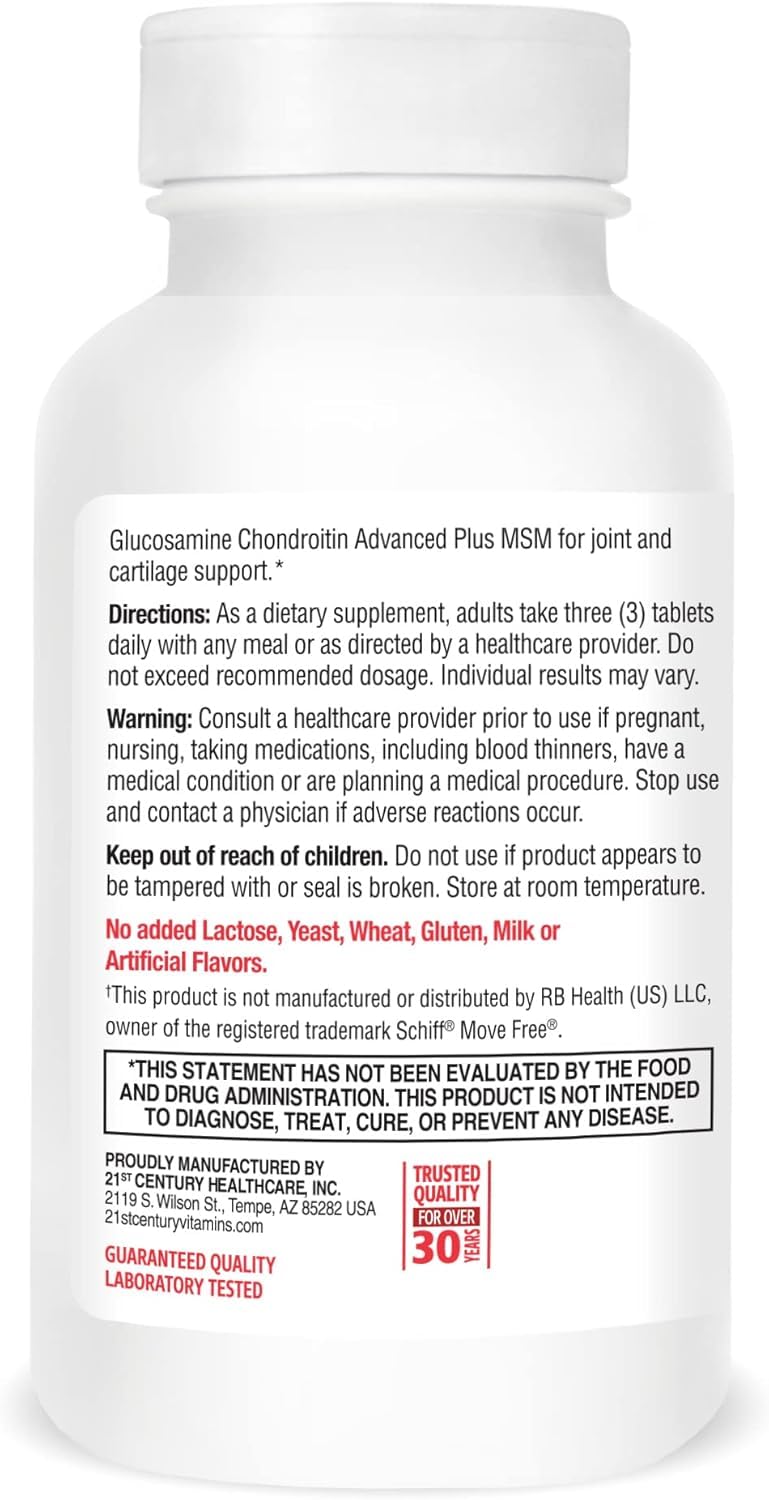 21st Century Glucosamine Chondroitin Advanced, Plus 1500mg MSM, 120 Tablets