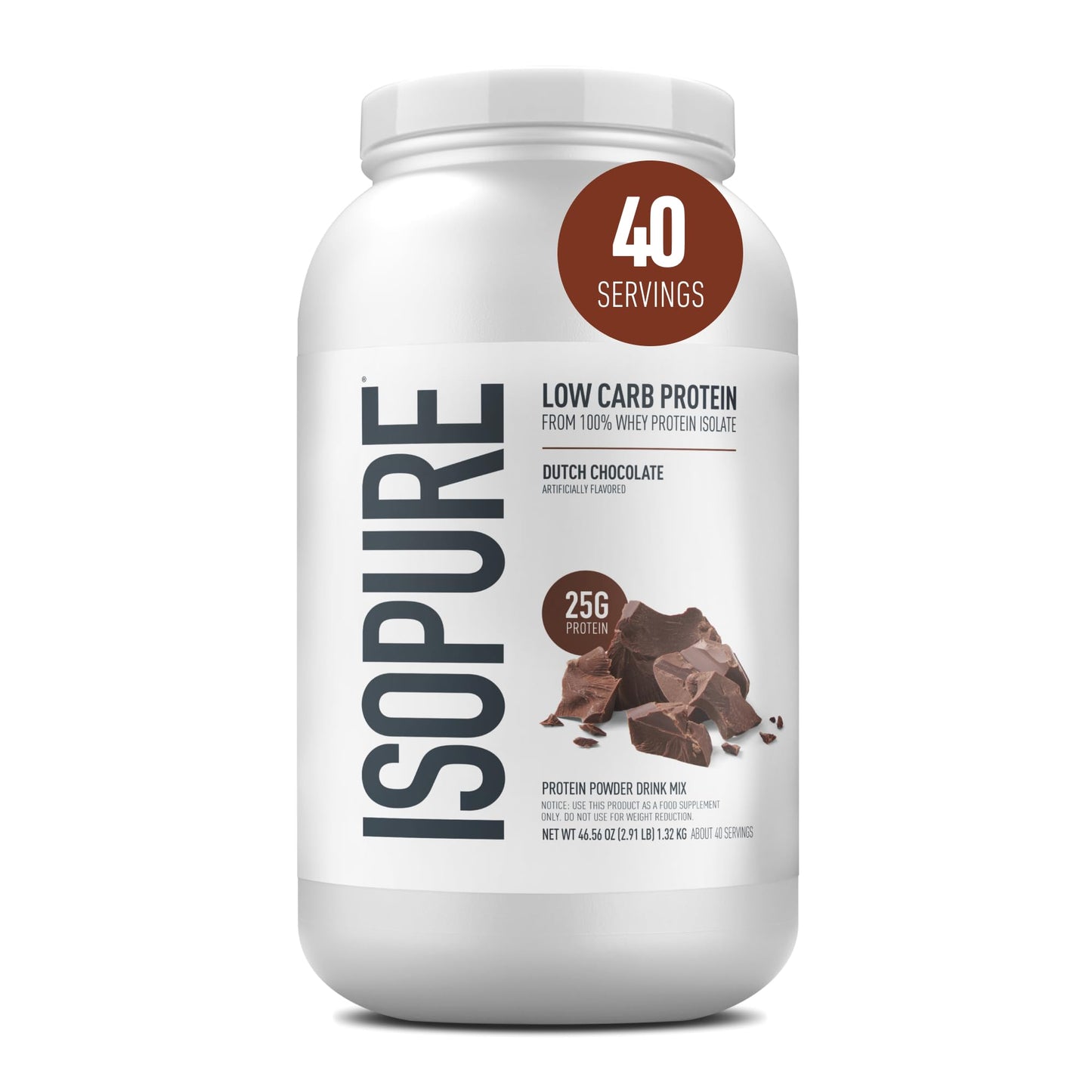 Isopure Low Carb 100% Pure Whey Isolate Protein Powder Dutch Chocolate, 48 Servings