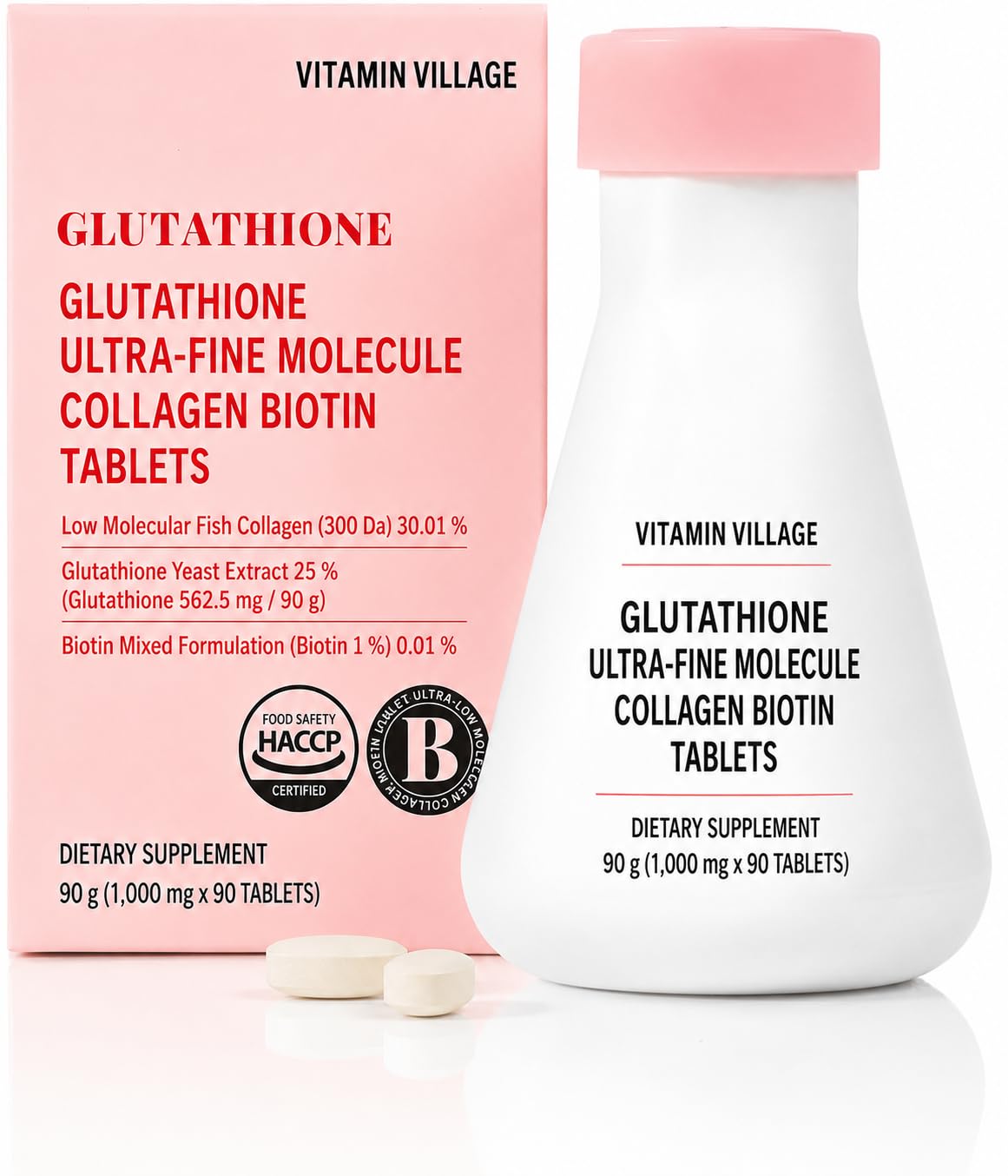 비타민마을 Vitamin Village Glutathione Yeast Extract with Fish Collagen & Biotin Caplet 1 Count