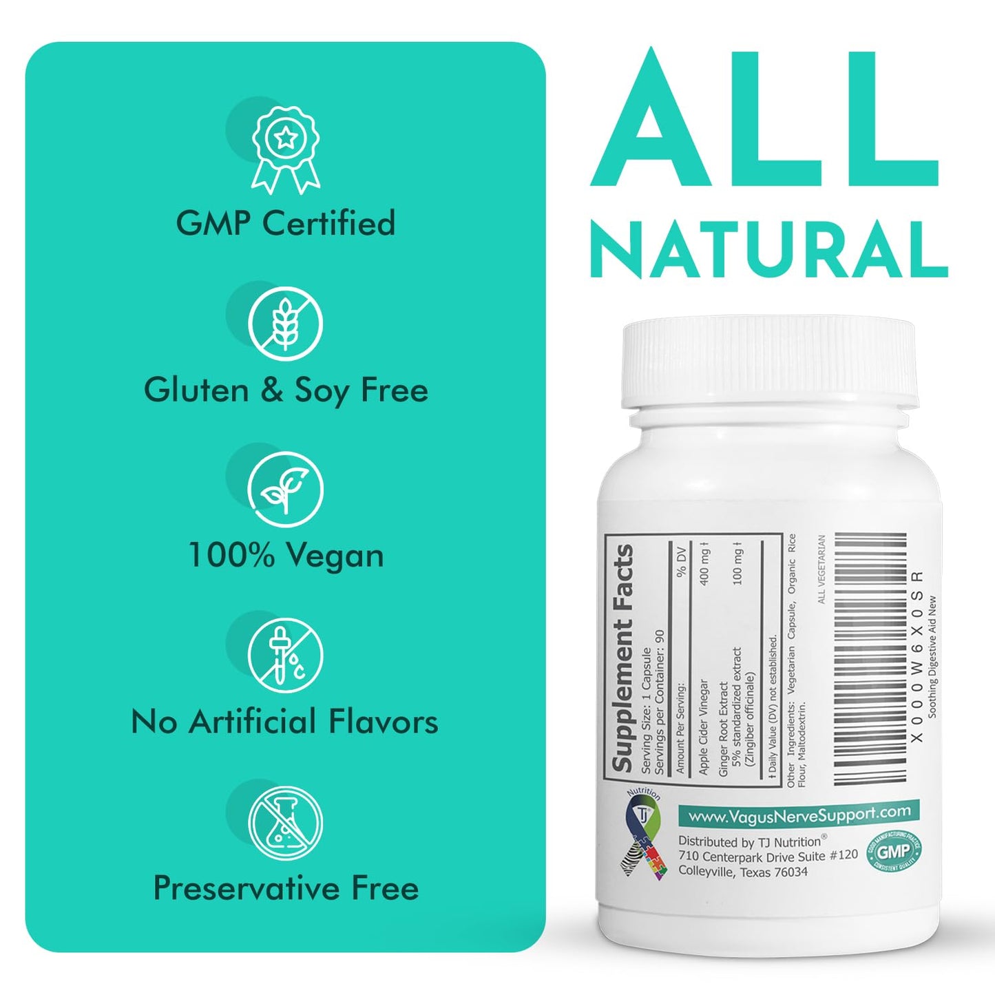 TJ Nutrition Digestive Health Support Capsules, 60 Count