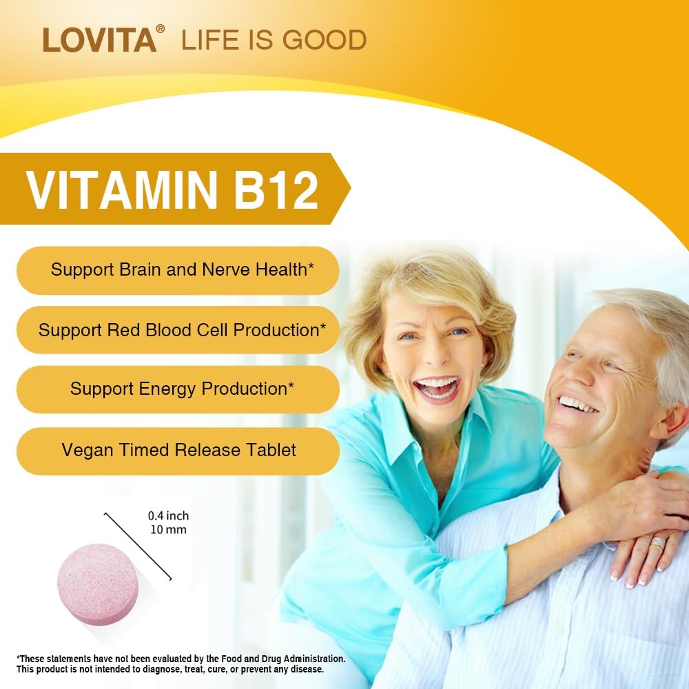 LOVITA Sustained-Release Vitamin B12 1000 mcg (as Cyanocobalamin), Timed Release, 180 Tablets