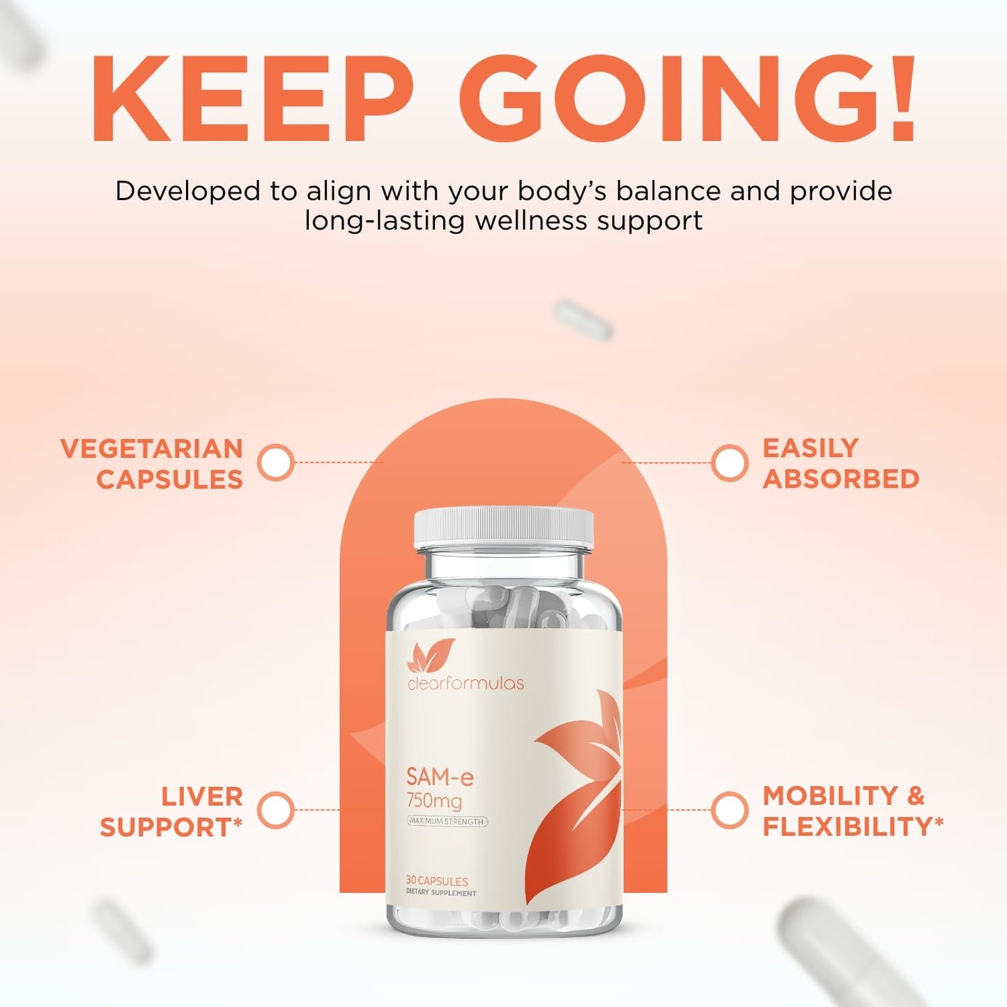 Clear Formulas Bioactive SAM-e 750mg Capsules 30 Count
