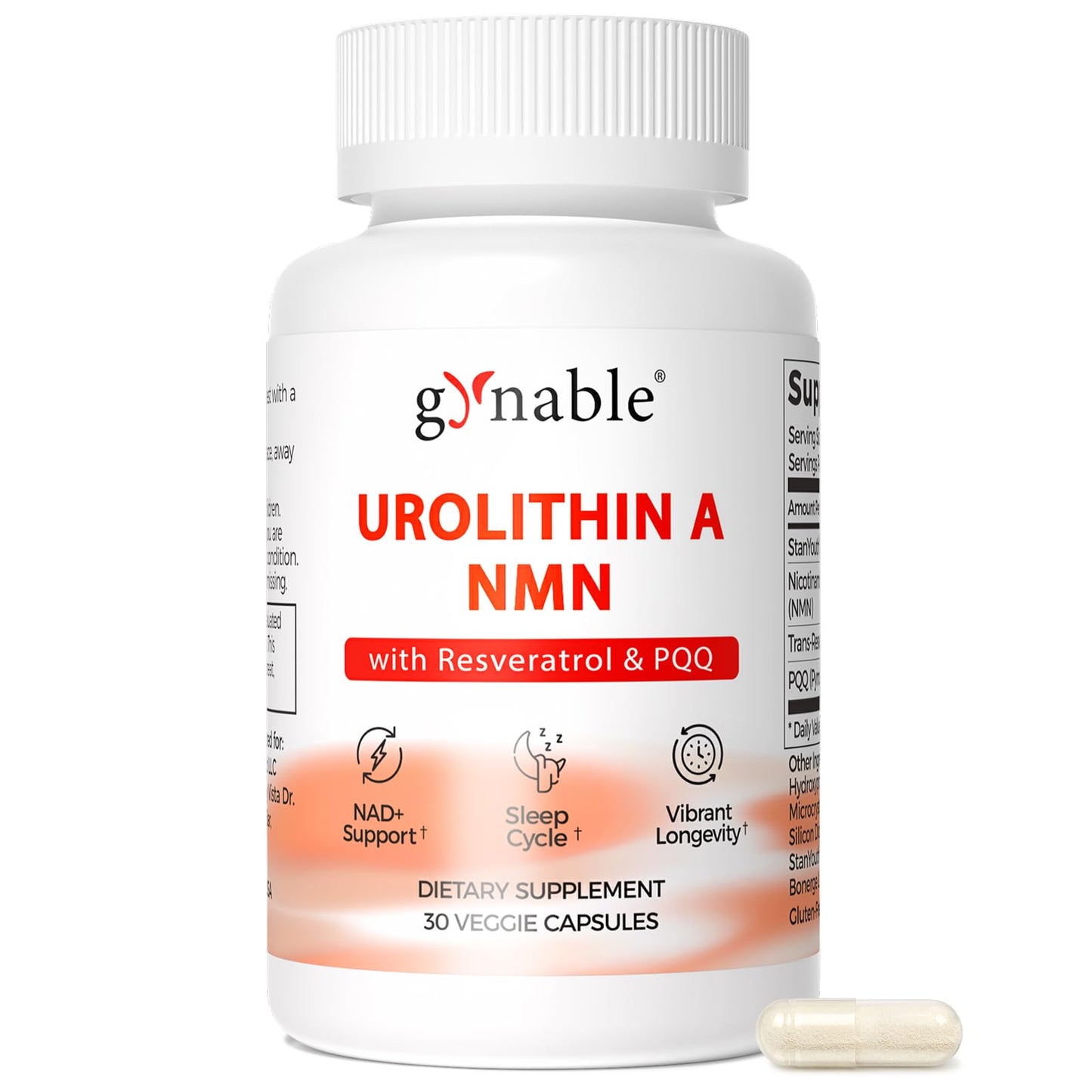 Vevoec Gynable 4-in-1 Urolithin A Supplement with NMN, Trans-Resveratrol & PQQ-Advanced Cellular Energy & Muscle Strength Complex Capsules, 30 Count
