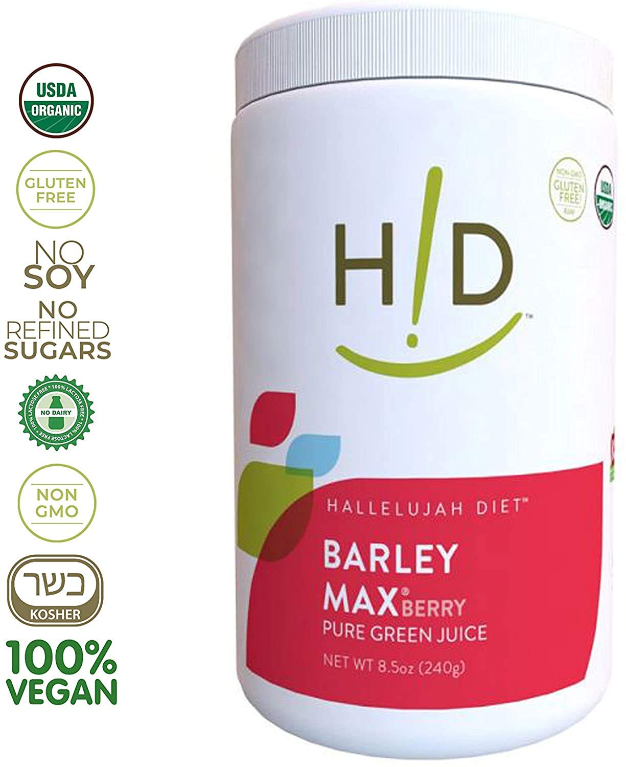 THE HALLELUJAH DIET Hallelujah Diet Organic BarleyMax Powder, Barley and Alfalfa Green Juice Berry Flavor, 8.5 Ounces