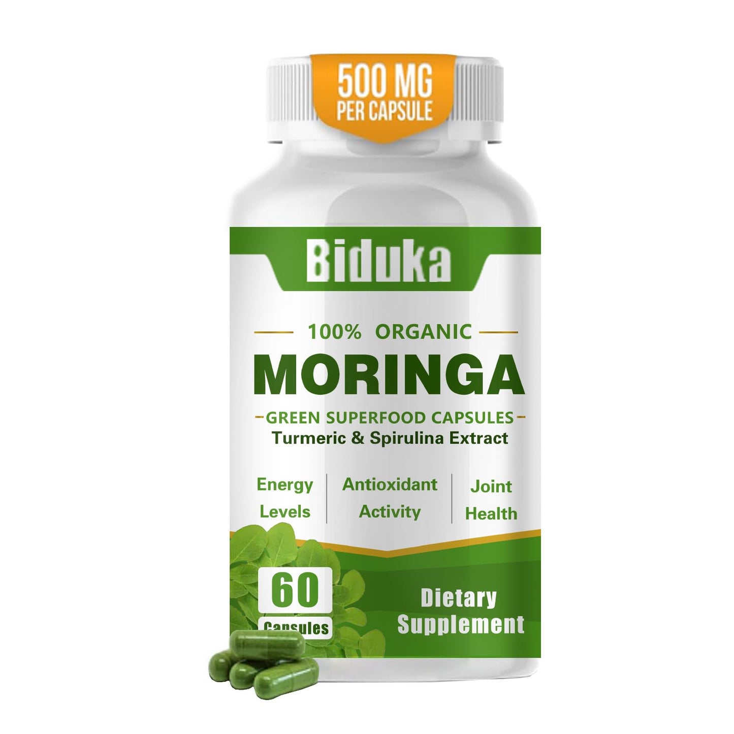 Biduka Organic Moringa Capsules 1000mg Capsule, 60 Count