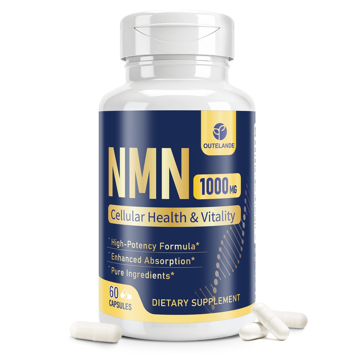 OUTELANDE NMN Supplement (Nicotinamide Mononucleotide) - 6-in-1 NAD Support with Quercetin, TMG, Resveratrol, Spermidine & Black Pepper Extract, Capsules, 60 Count