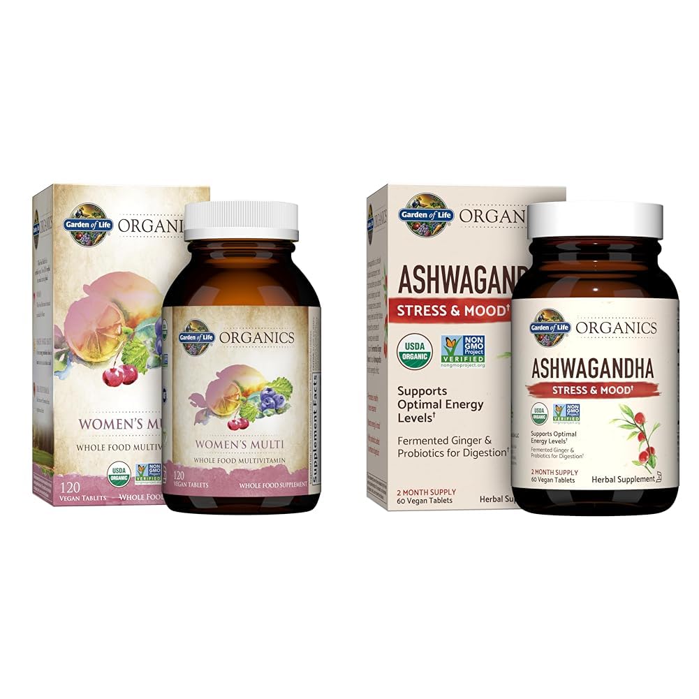 Garden of Life Organics Women's Multivitamin & Ashwagandha Stress & Energy Support, 180 Tablets