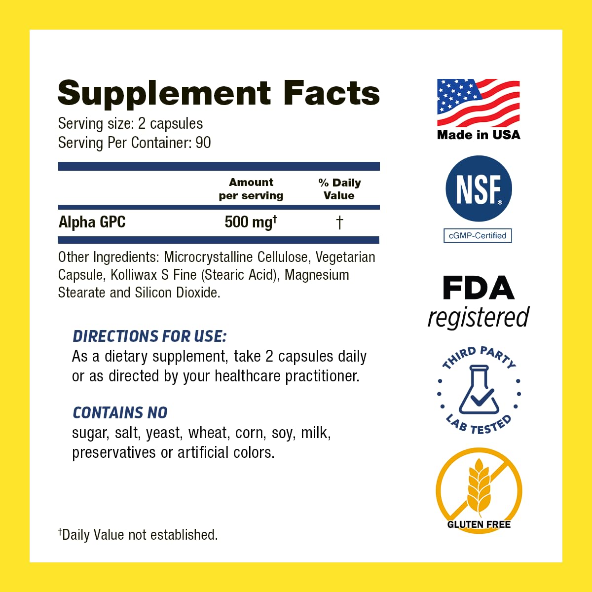 Dr’s Hope Alpha GPC Supplement 500mg Capsule 180 Count