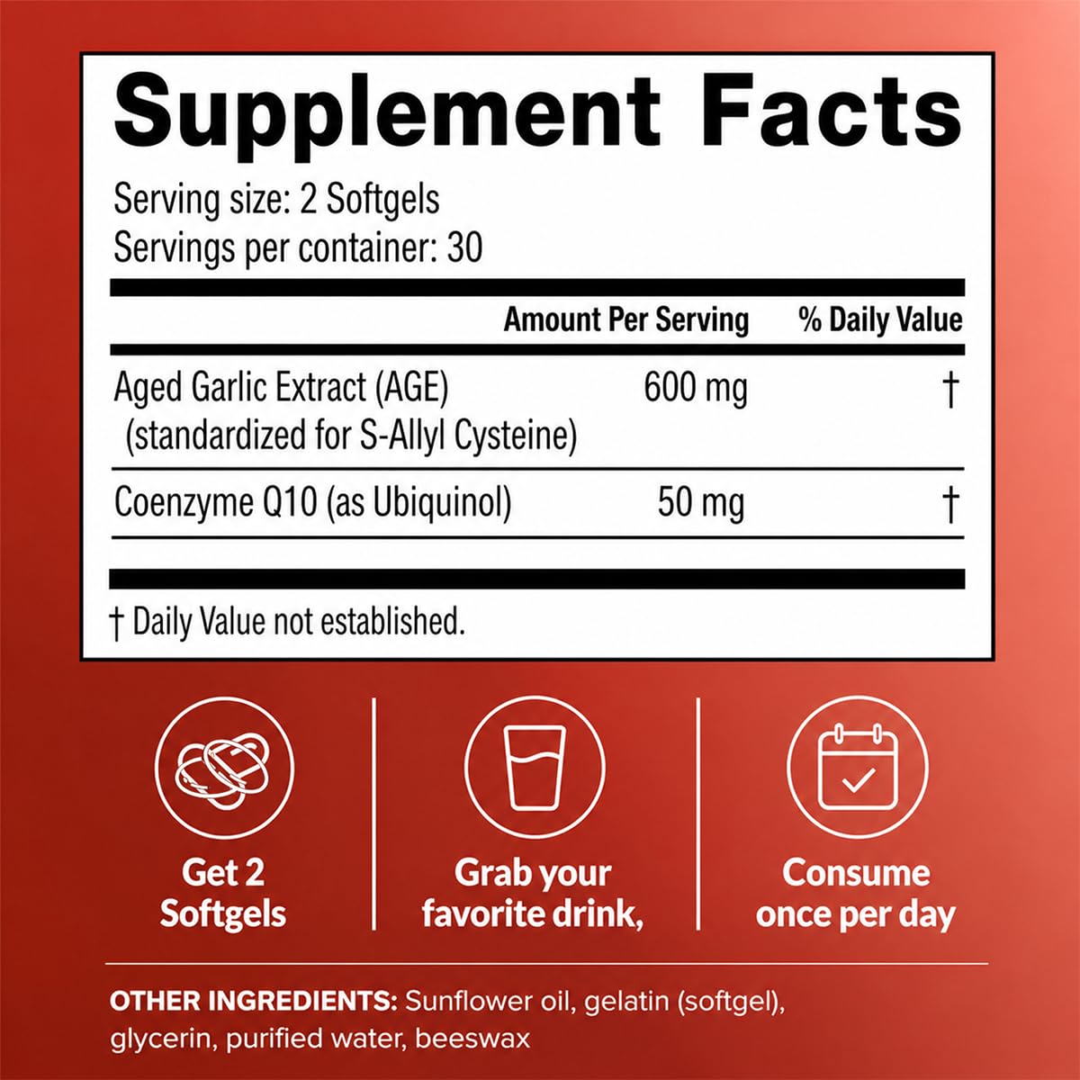 WOVOEO Aged Garlic Extract Organic Softgels with CoQ10 Ubiquinol, 120 Softgels