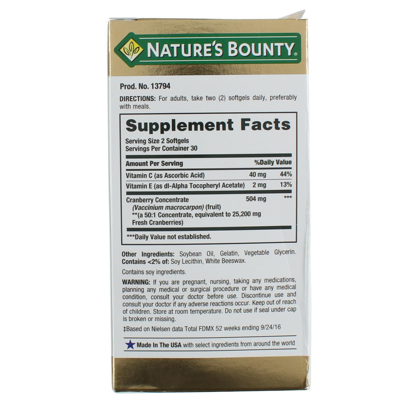 Nature's Bounty Cranberry Dietary Supplement Softgels 120