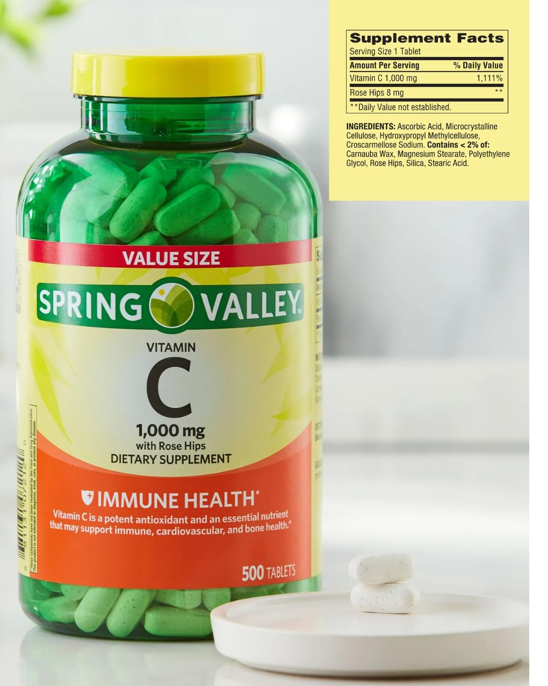 Generic Vitamin C 1000mg with Rose Hips Tablets, 500 Count