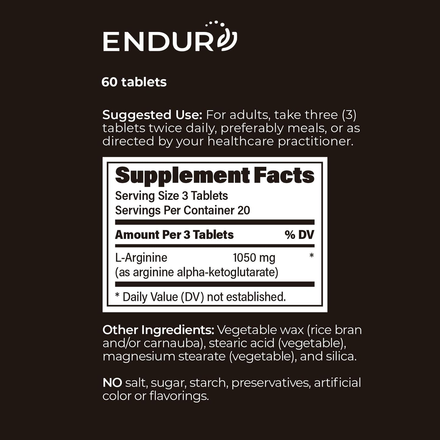 Endurance Products Endur L-Arginine Supplement Tablet, 60 Tablets