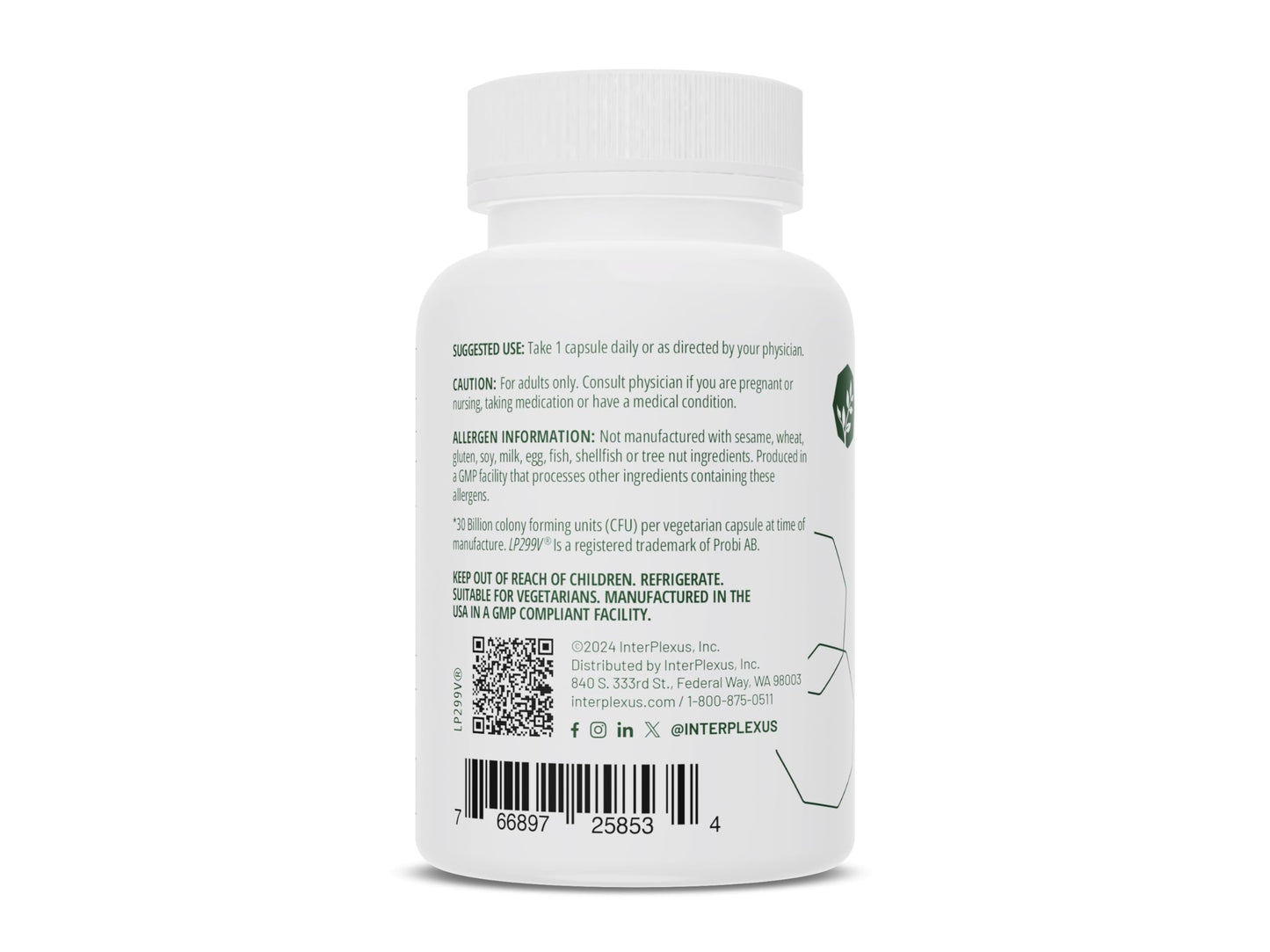 InterPlexus Fortéfy Probiotic Capsule 30 Billion CFU per Capsule with Magnesium, Gluten Free, Dairy Free, Soy Free, 45 Capsules