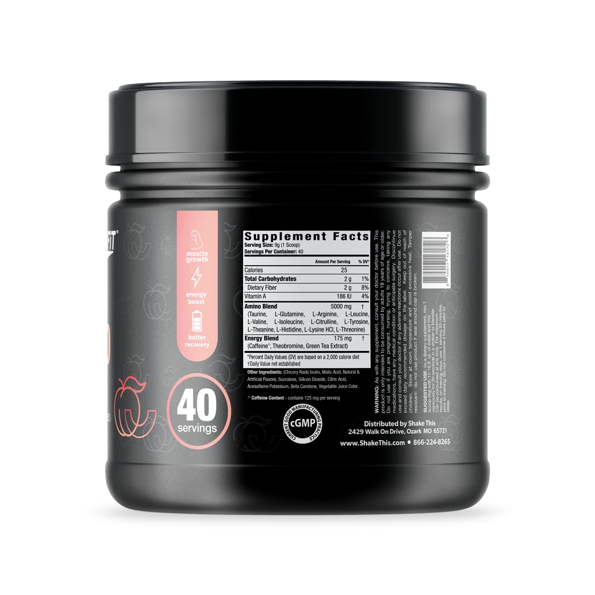 ES FIT Amino+ Powder Pre and Post Workout with Caffeine + Green Tea Extract, BCAA, Amino Acids, Zero Sugar, Low Calorie, 12.7 oz