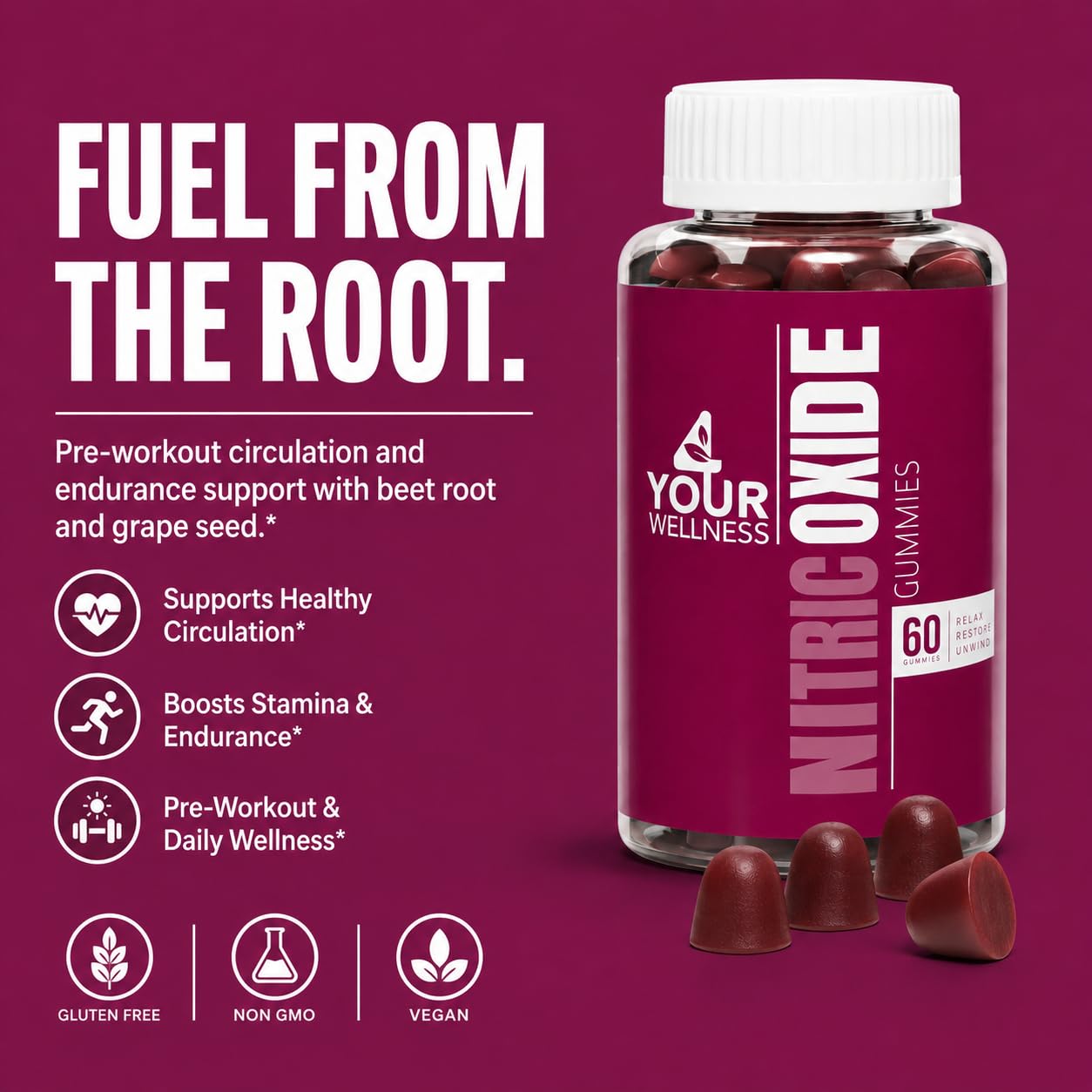 4 Your Wellness Nitric Oxide Gummies 60 Count