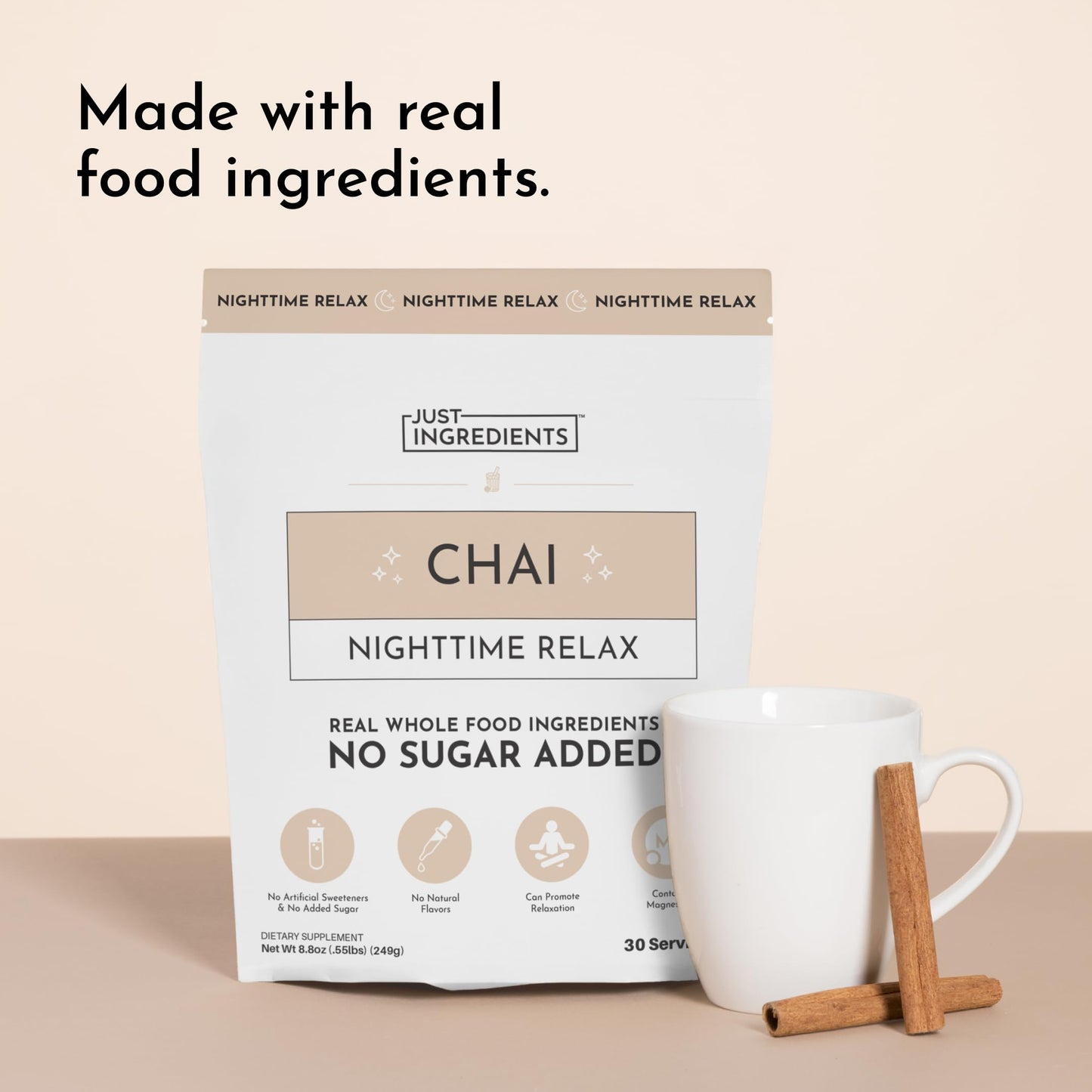 JUST INGREDIENTS Chai Nighttime Relax Drink - Magnesium Powder 5.4
