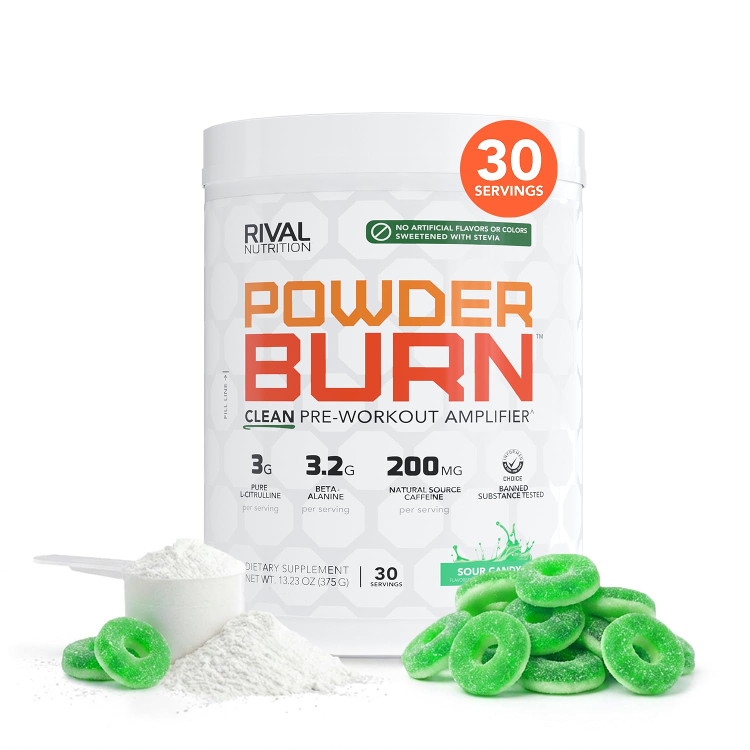 RIVAL NUTRITION Burn Pre-Workout Energy Powder Sour Candy, 30 Servings
