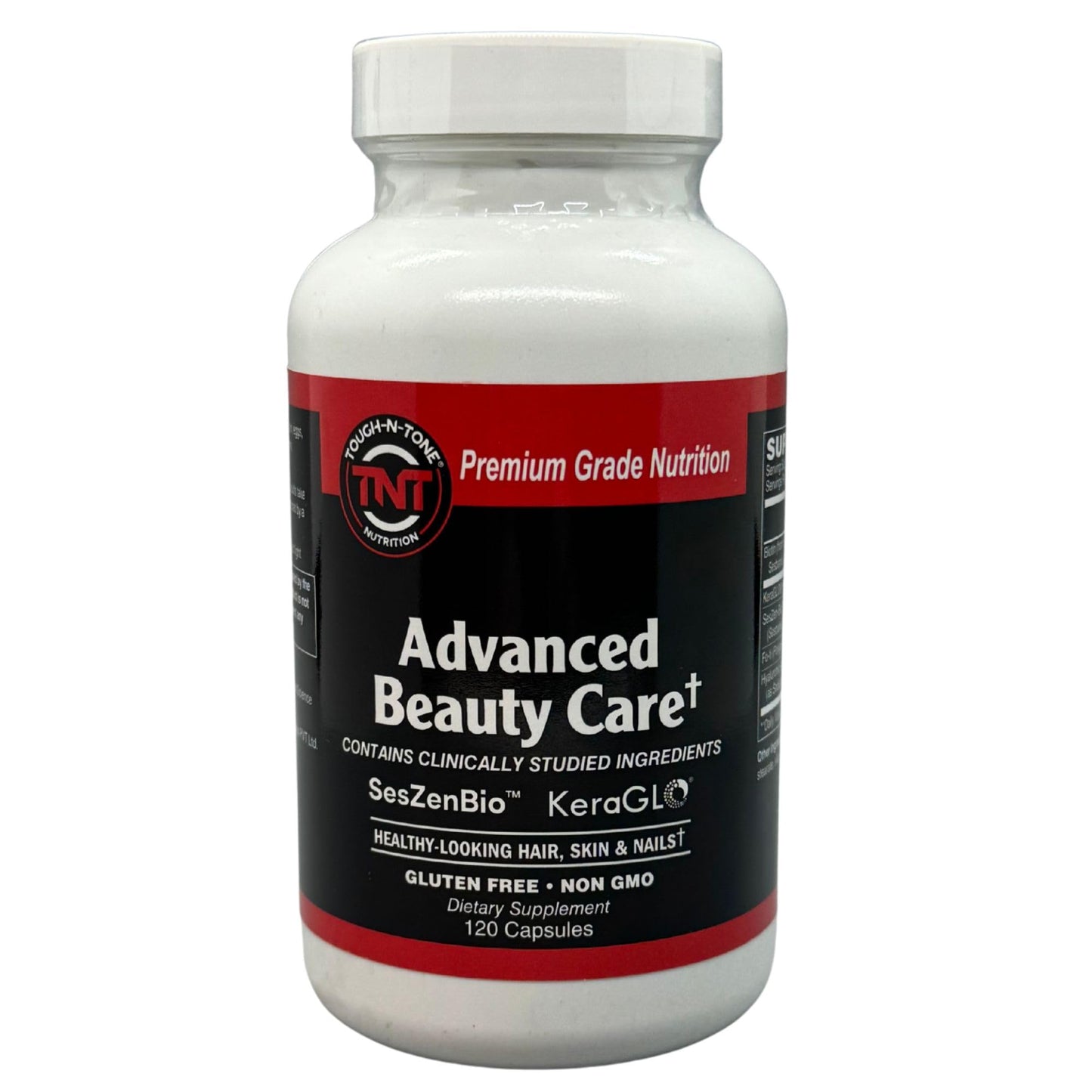 TOUGH-N-TONE Advanced Beauty Care Vegan Biotin with SesZen-Bio®, KeraGLO® Keratin, Fo-Ti & Hyaluronic Acid Hair, Skin & Nail Support Capsules 120