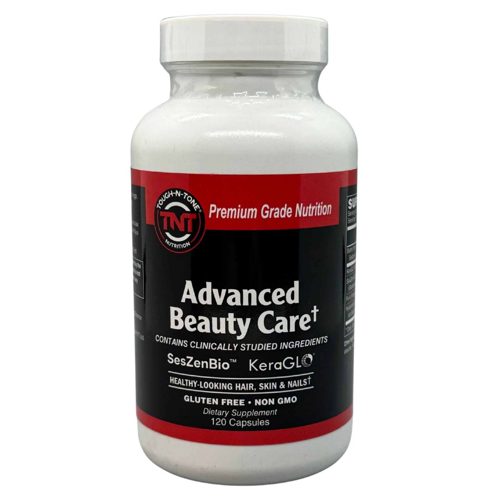TOUGH-N-TONE Advanced Beauty Care Vegan Biotin with SesZen-Bio®, KeraGLO® Keratin, Fo-Ti & Hyaluronic Acid Hair, Skin & Nail Support Capsules 120