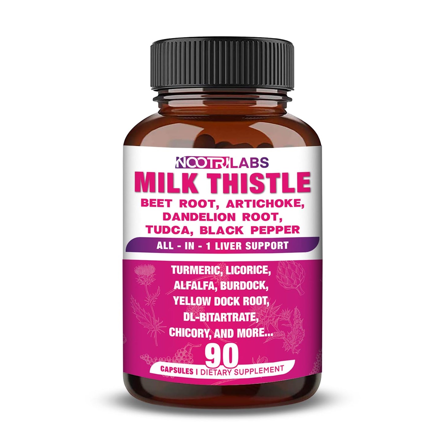 Nootrilabs Naturals Milk Thistle NAC Beetroot Artichoke Dandelion Liver Health Support Detox & Antioxidant, 90 Vegan Capsules