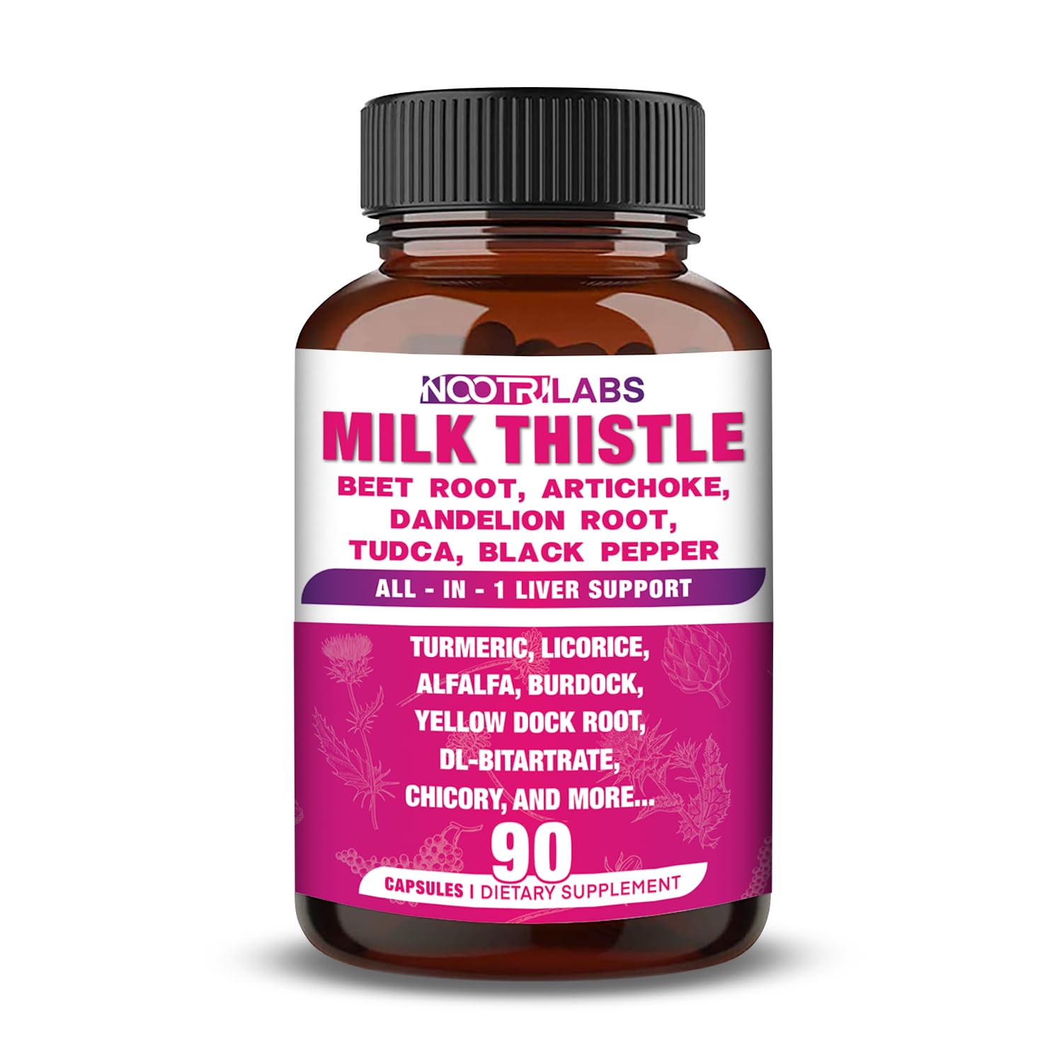 Nootrilabs Naturals Milk Thistle NAC Beetroot Artichoke Dandelion Root Liver Health Support Antioxidant Plus TUDCA Choline and Ginger 90 Vegan Capsules