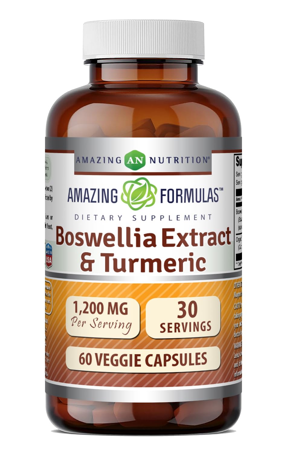 Amazing Nutrition Boswellia Extract & Turmeric Supplement 60 Capsules