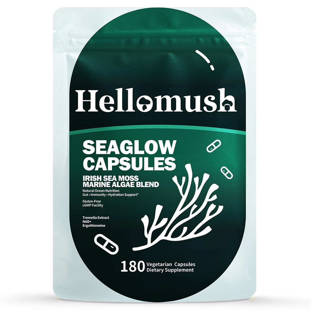 Hellomush Organic Sea Moss Capsules with Reishi & Tremella 10:1 Extract, Immune Support, 180 Capsules