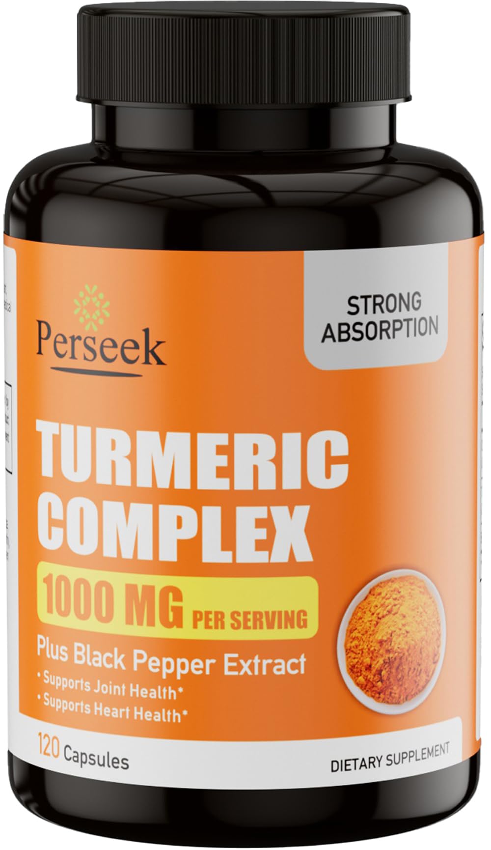 Perseek Turmeric Curcumin Supplement 1000mg, 120 Capsules