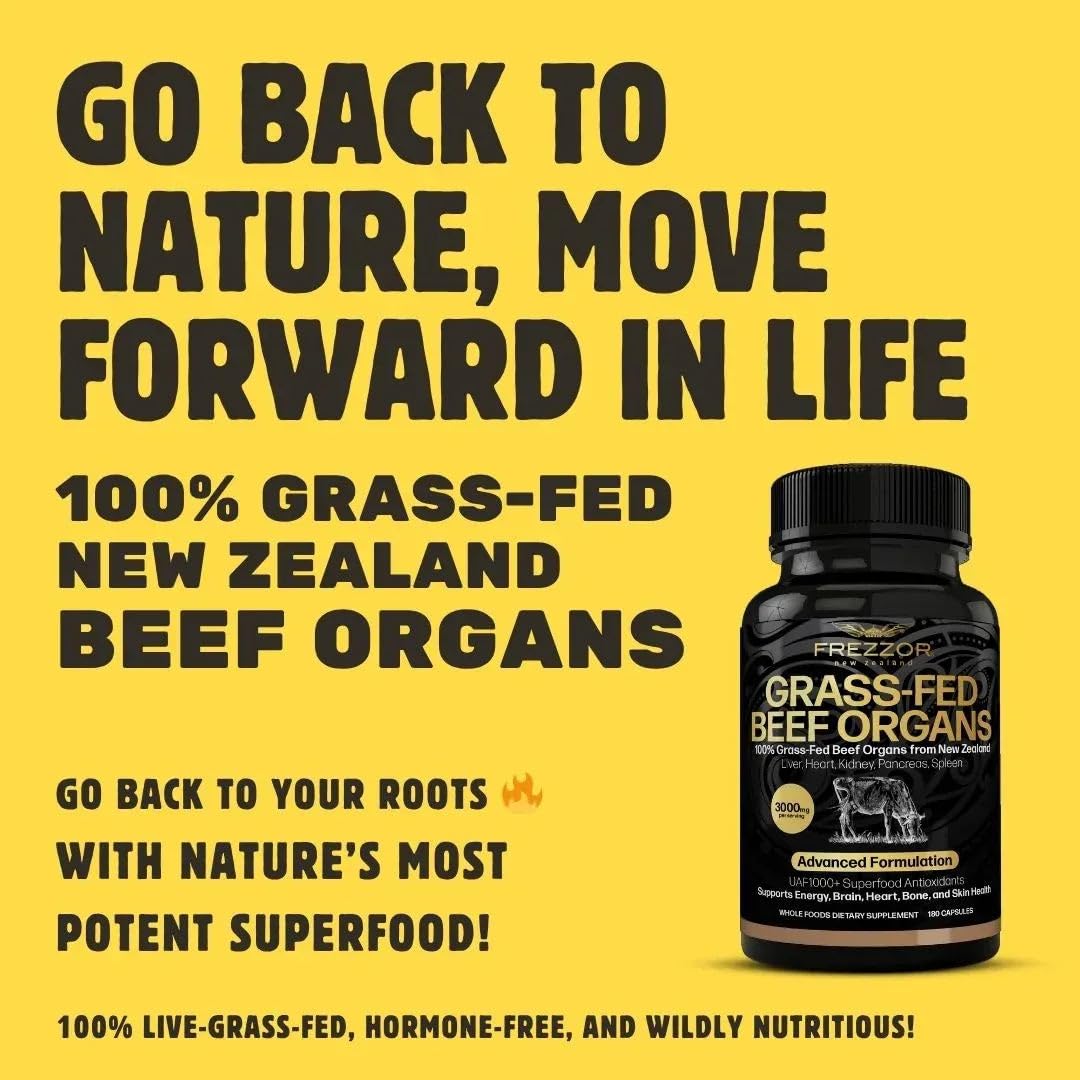 FREZZOR New Zealand 100% Live-Grass-Fed Beef Organs Complex Capsules, 540 Capsules
