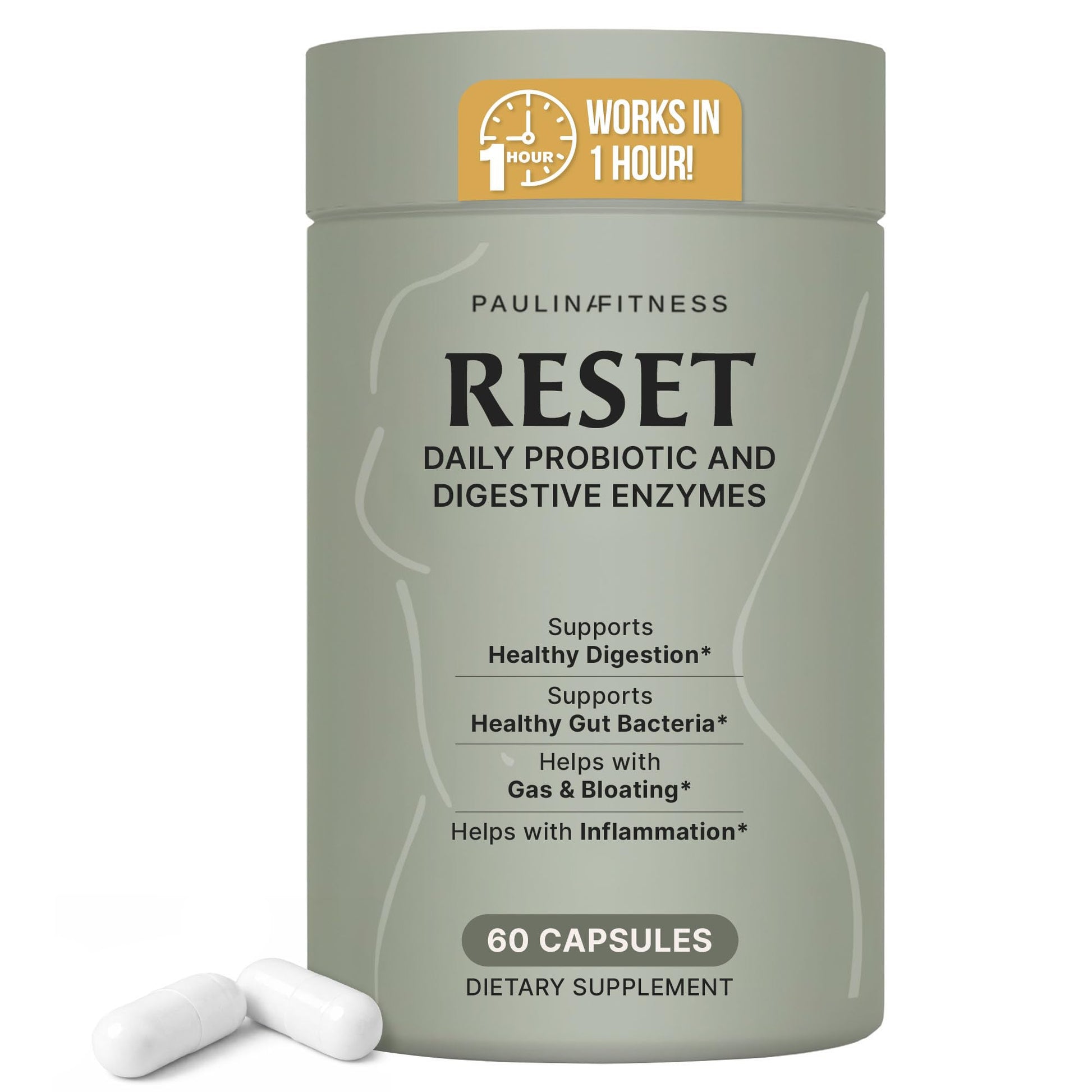 Paulina FITNESS Reset Daily Probiotic + Prebiotic Plant Digestive Enzymes – Advanced Gut Reset for Women – Bloating Relief, Weight Management, Digestion, Gut Health – Vegan, Shelf-Stable, 60 Capsules