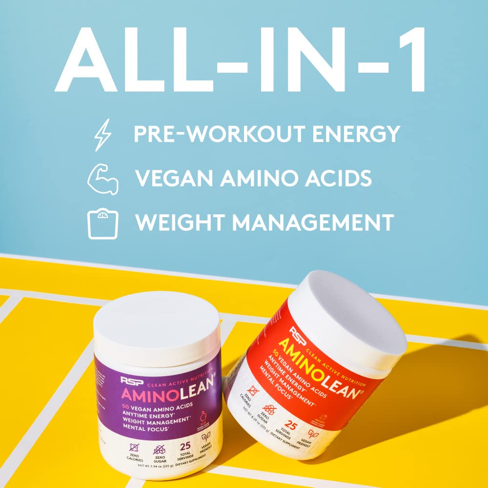 RSP NUTRITION AminoLean Natural Pre Workout Powder & Amino Energy with Vegan BCAA + EAA, 7.94 Ounce