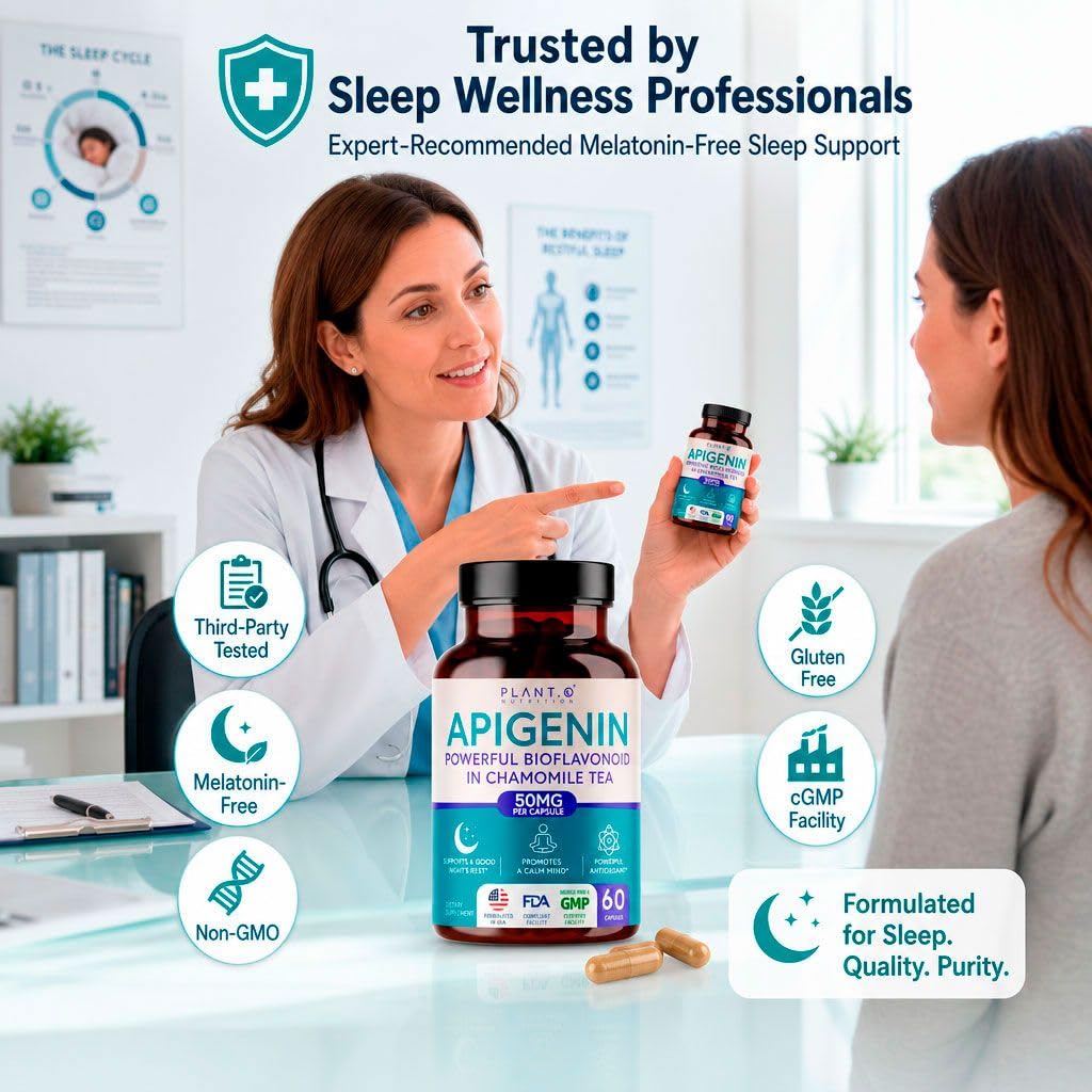 PLANT.O NUTRITION Apigenin 50mg Sleep Support & Relaxation Supplement - Melatonin-Free Bioflavonoid Capsules, 60 Count