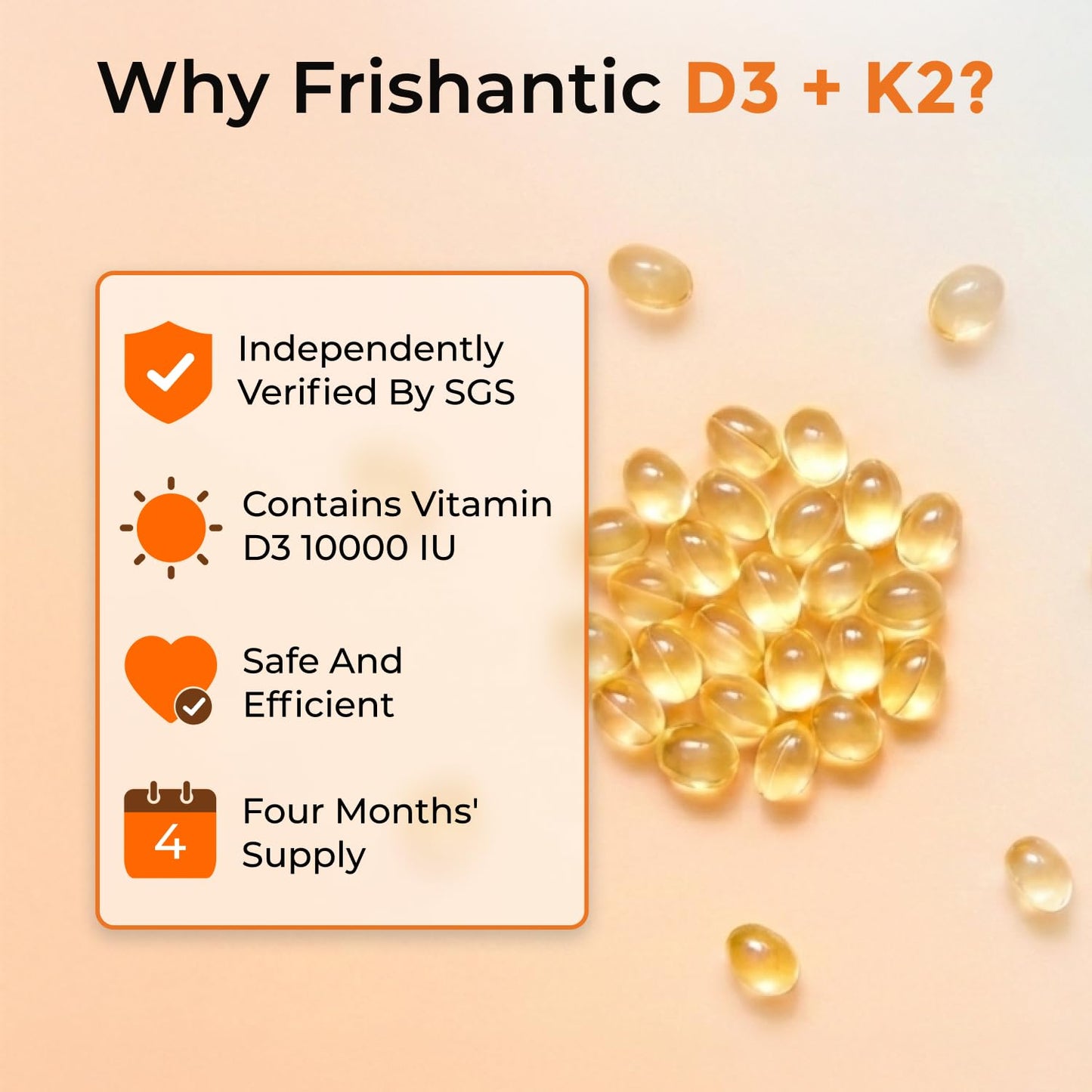 Frishantic Vitamin D3 K2 10000IU 100mcg MK-7 Softgel 1 Count