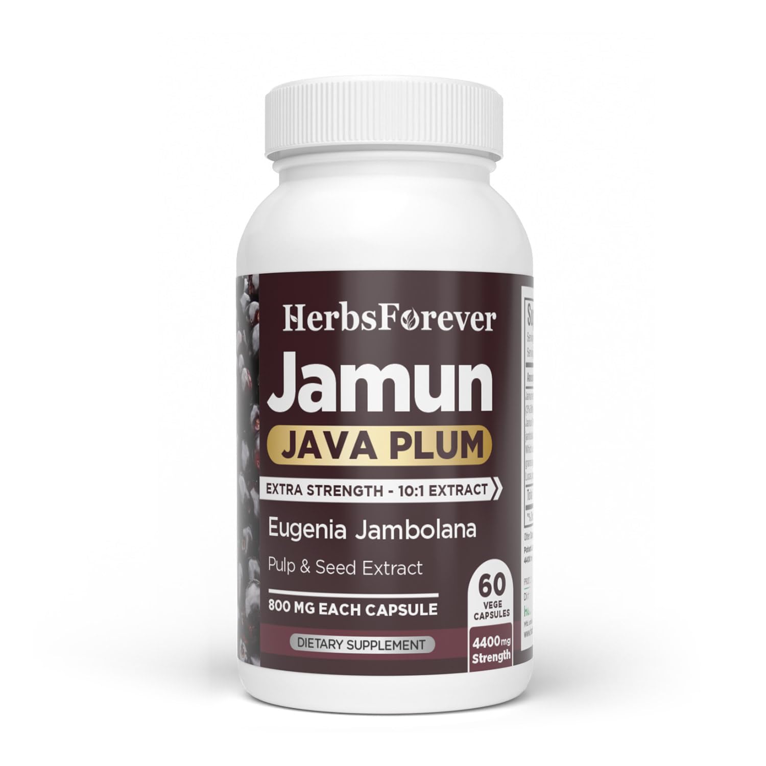 Herbsforever Jamun Capsules Eugenia Jambolana Seeds Extract Ratio (10:1) Wellness Supplement, 60 Capsules