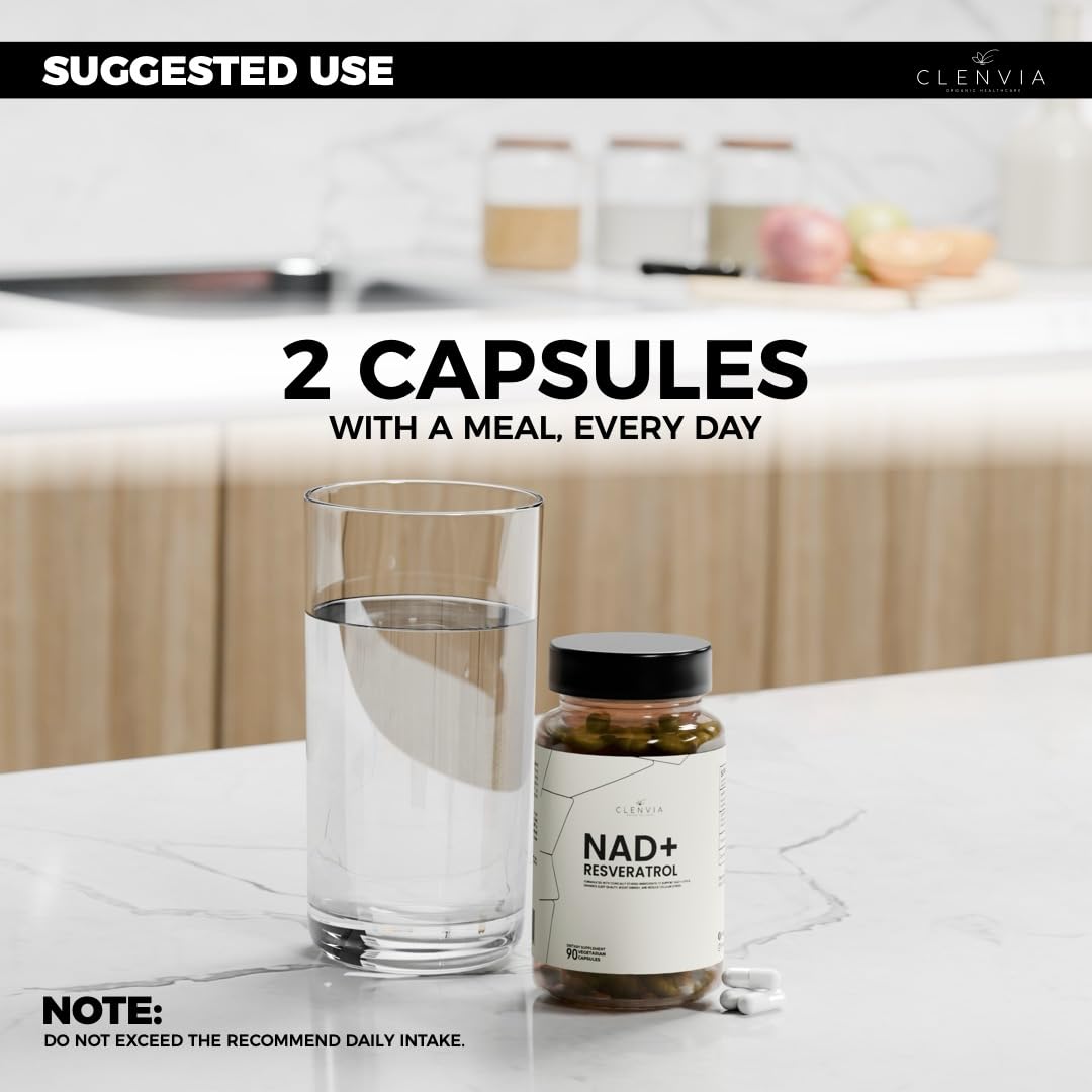 CLENVIA NAD+ Supplement with Resveratrol Capsules 90 Count