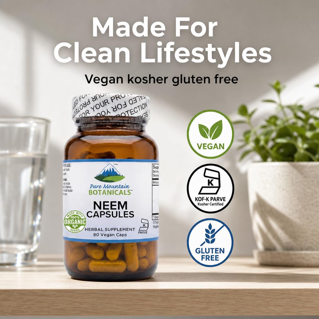 Pure Mountain Botanicals Neem 500mg Capsules, 90 Count