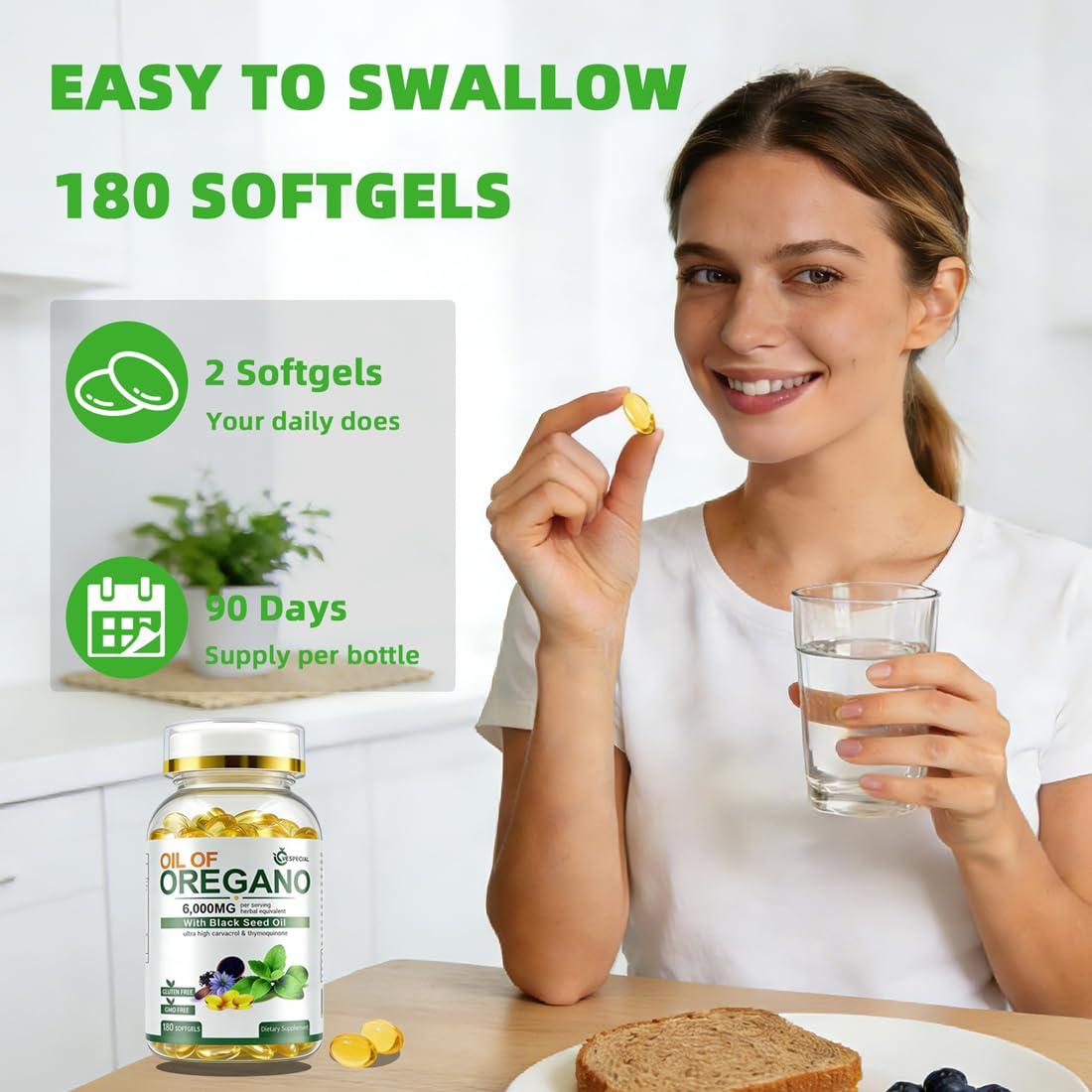 Vespecial Oil of Oregano with Black Seed Oil Softgels 180 Count