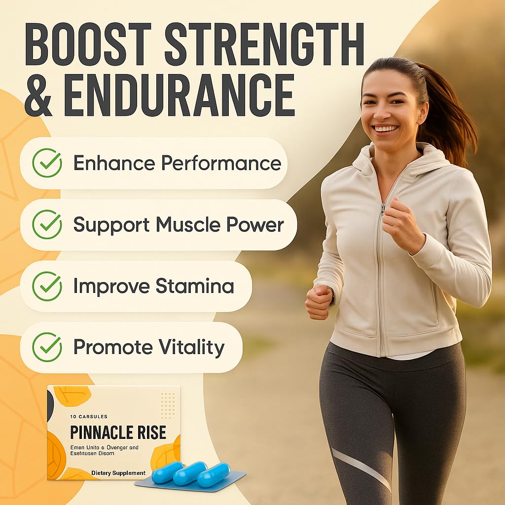 Pinnacle Rise Herbal Energy & Vitality Supplement for Men – Ginseng, Maca, Tribulus, Tongkat Ali & Epimedium – Supports Endurance & Daily Performance, 10 Capsules