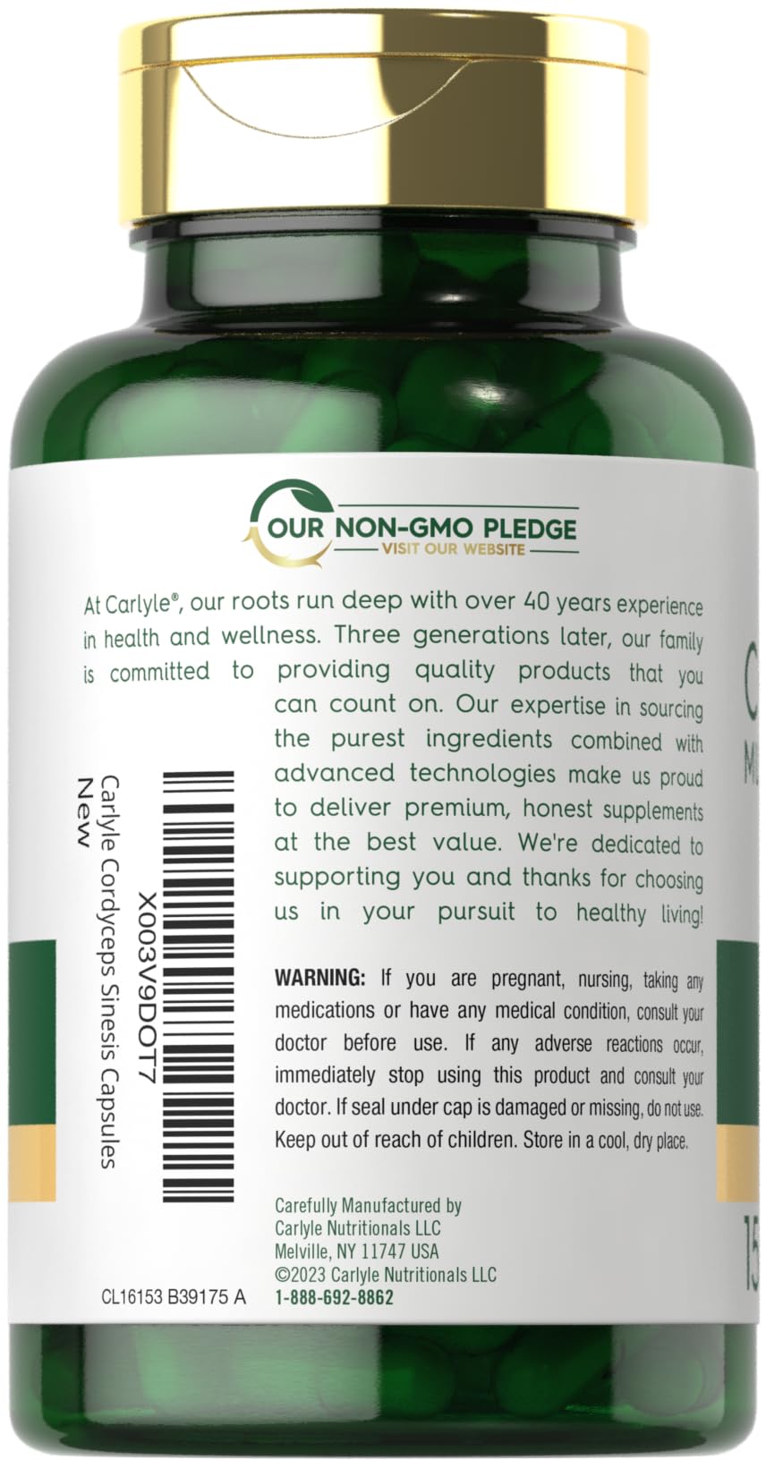 Carlyle Cordyceps Mushroom Capsules 150 Count