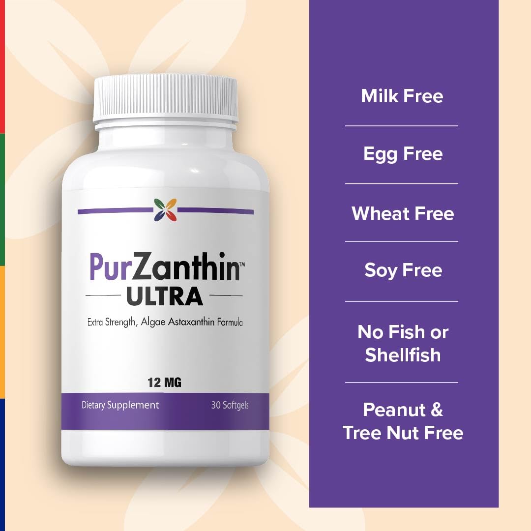 Stop Aging Now Organic Astaxanthin Supplement PurZanthin 12mg Extra Strength Softgels, 30 Count