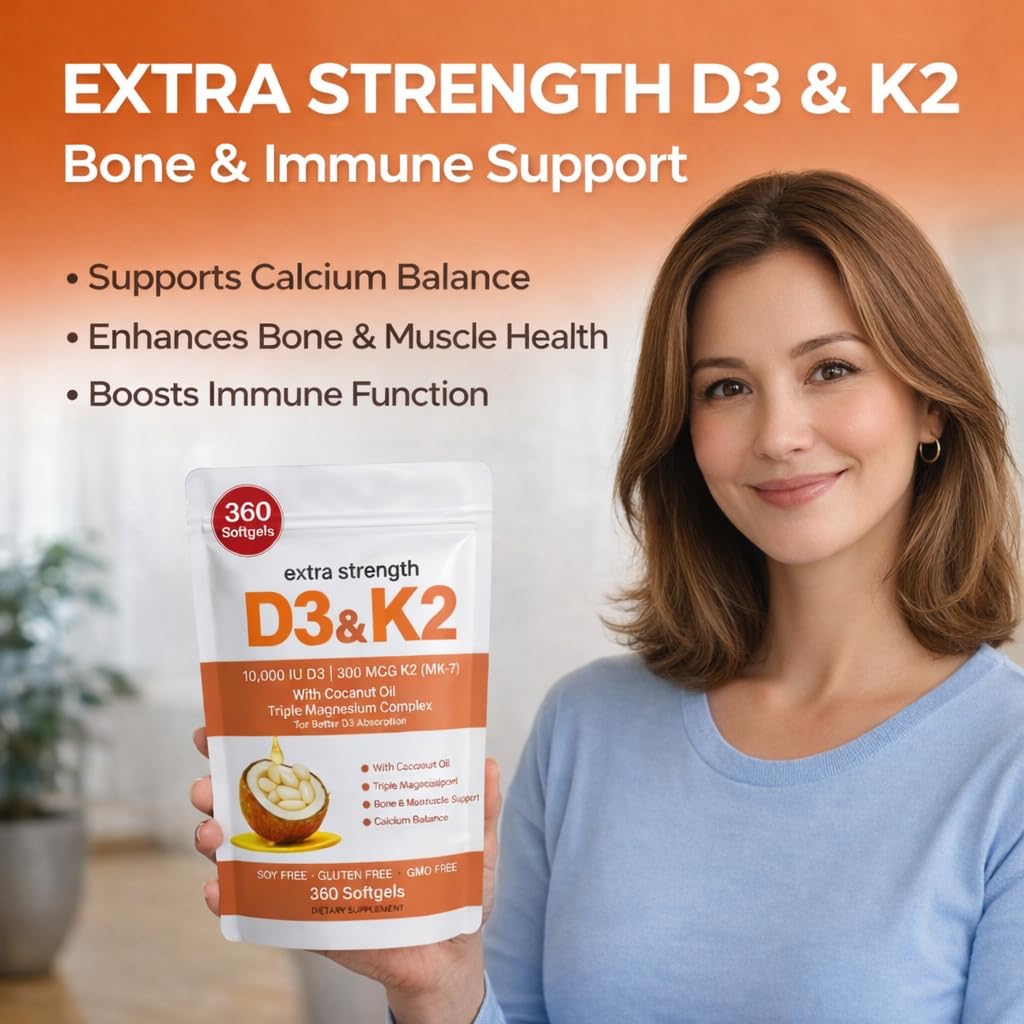 KUZEOLON Vitamin D3 K2 Magnesium Complex Softgels with Coconut Oil, 360 Softgels