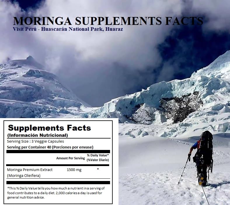 Alkaline Care Shop Moringa Premium Extract 1500mg Vitamin C High Absorption, 100% Natural, Whole Food, Non-GMO Supplement Capsule 1