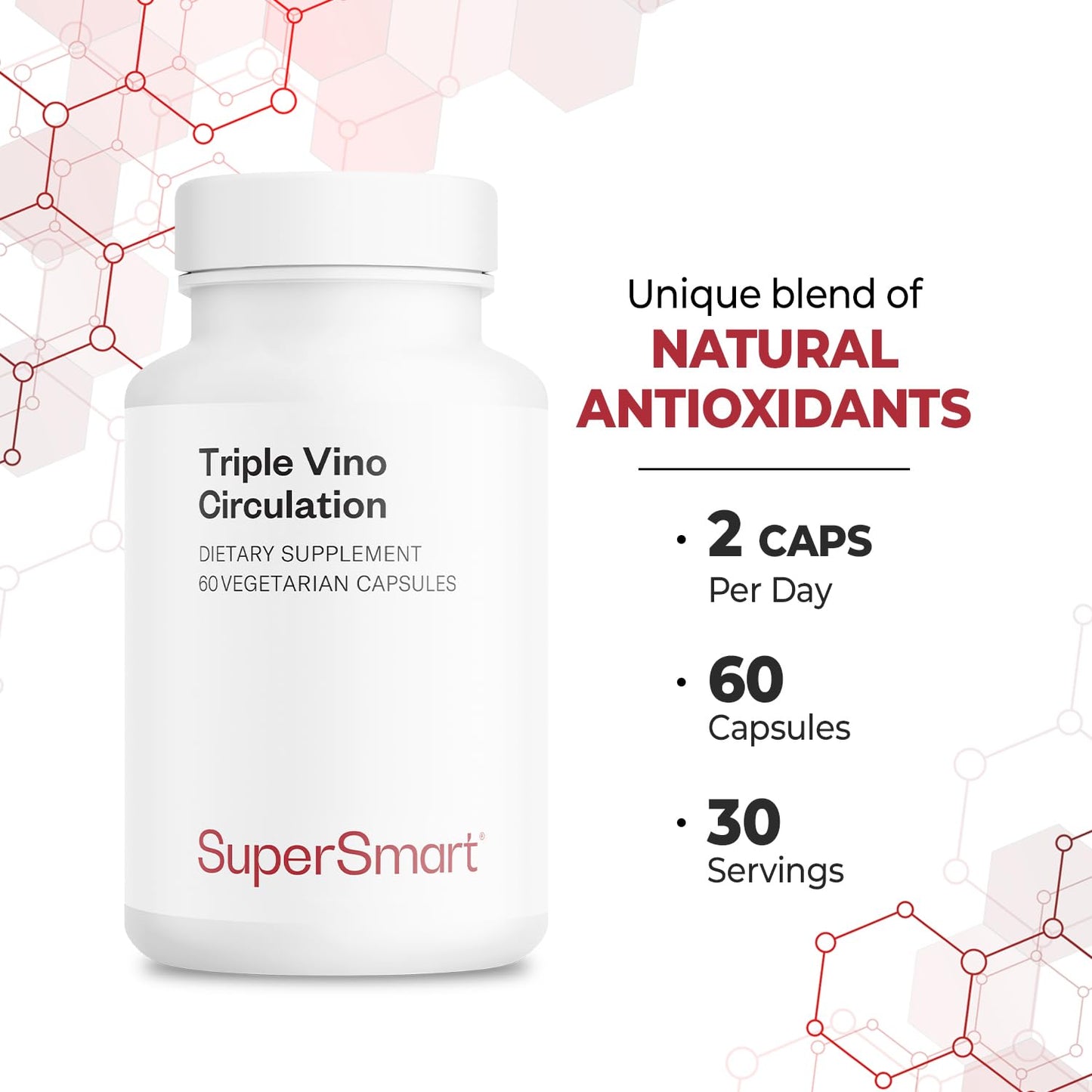 Supersmart Triple Vino Circulation (High Potency) - 3-in-1 Formula - Red Vine Leaf Extract - with Grape Seed & Marc Capsules, 60 Count