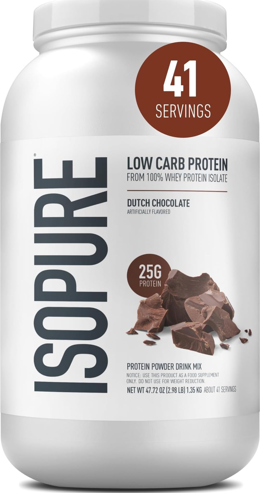 Isopure Low Carb Whey Isolate Protein Powder, Dutch Chocolate, 48 Servings
