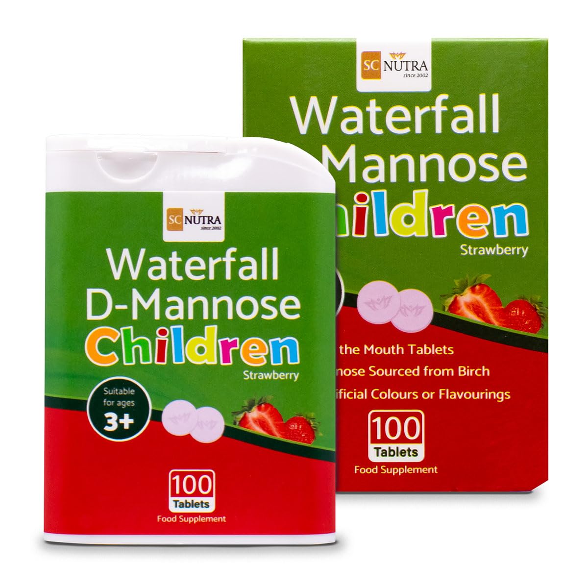 sc nutra Waterfall D-Mannose Children Melt in the Mouth Tablets with Strawberry, 100 Tablets