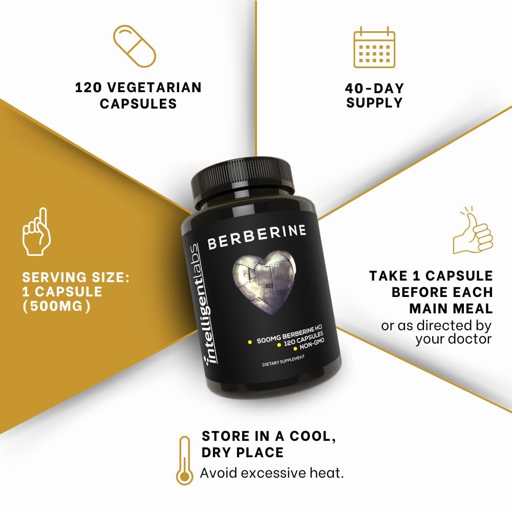 Intelligent Labs Berberine HCL Plus 500 mg per Capsule, 120 Capsules