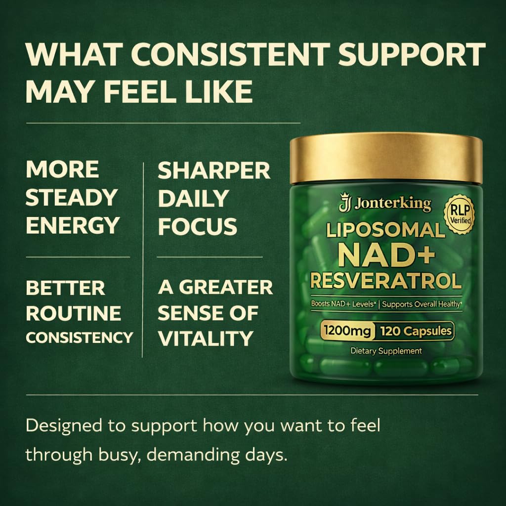 JonterKing NAD+ Supplement Capsule, 1200mg Per Serving, Nicotinamide Riboside Malate with Trans-Resveratrol, Quercetin & CoQ10, 120 Veggie Capsules